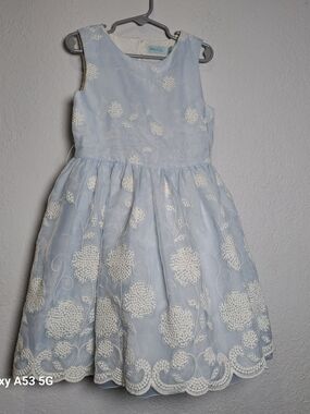 Blue Floral Lace Overlay Girls' Dress